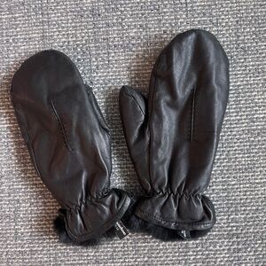 🖤 Grandoe Women’s Black Leather Mittens w/ Rabbit Fur Lining | Size Small ❄️